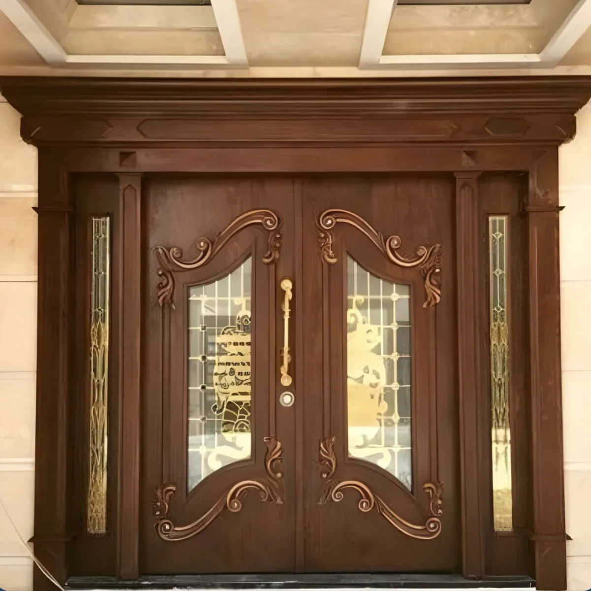 Carved solid wood double entrance door by Al Jassim