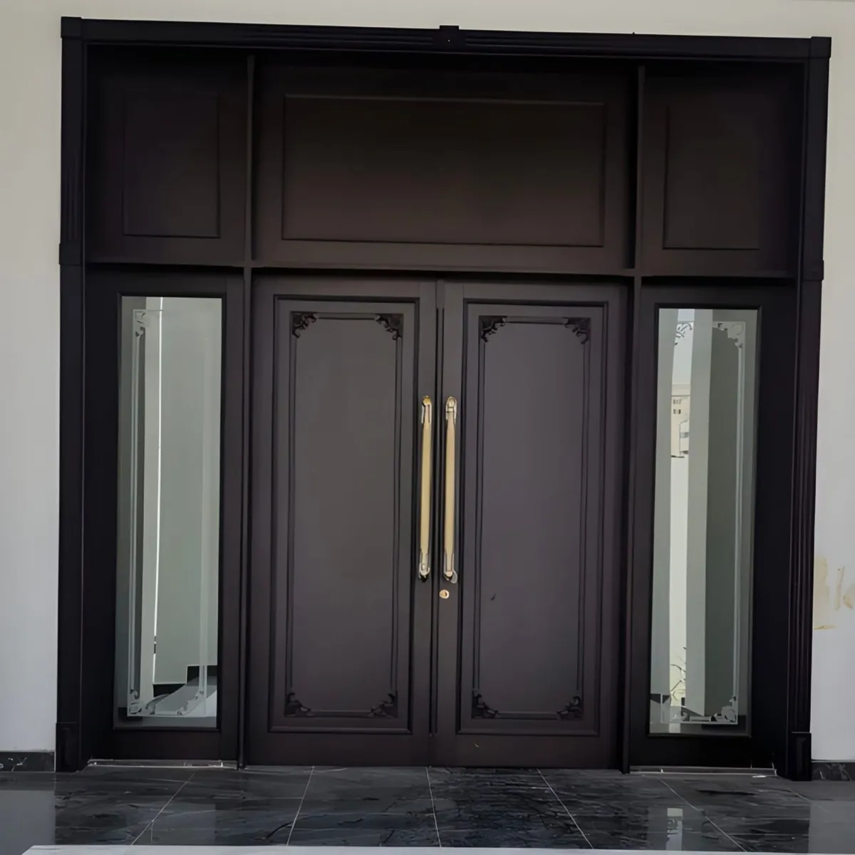 Dark double door with side lights by Al Jassim