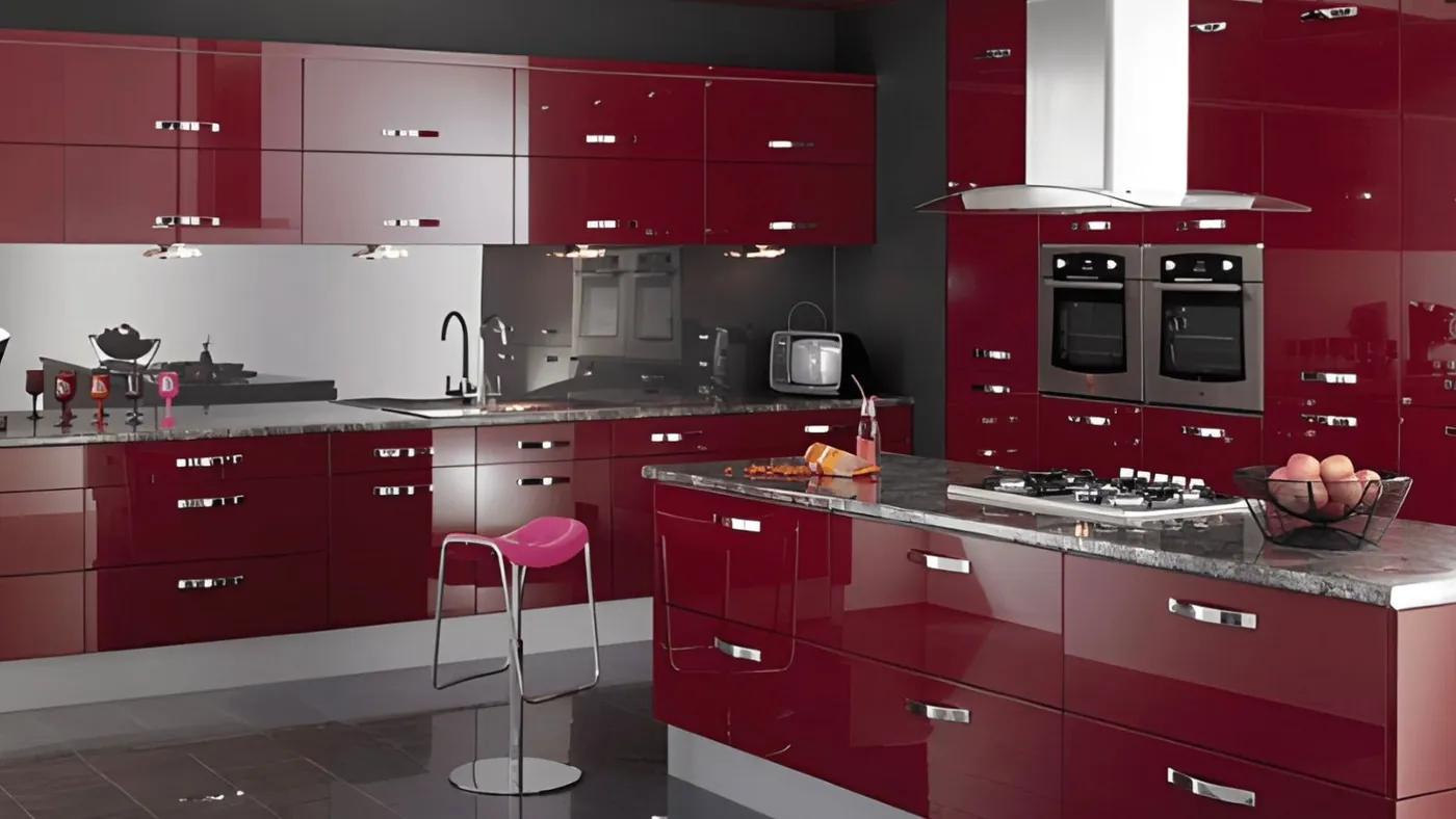 Red gloss kitchen by Al Jassim